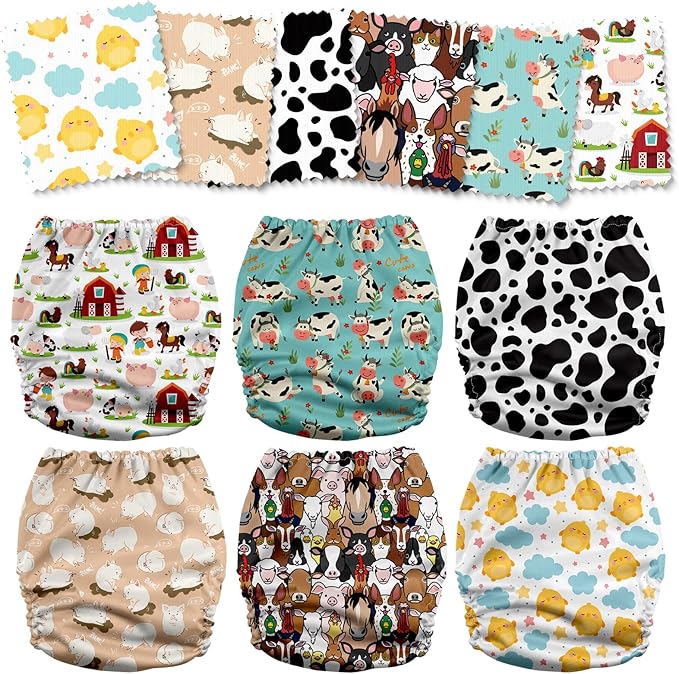 Mama Koala 3.0 Cloth Diapers for Babies, 6 Pack One Size Washable and Reusable Pocket Diapers for Newborns and Toddlers (Farm-My Home)