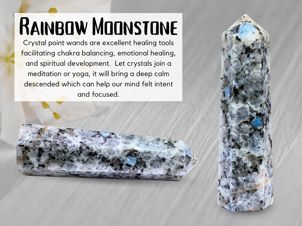 Amazing Gemstone Large Rainbow Moonstone Crystal Towers ~ Natural Healing Crystal Point Obelisk for Reiki Healing and Crystal Grid (5.5" to 6" INCH)