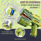 Rechargeable Green Dolphin Bubble Guns for Kids, LED Light Up Bubble Machine Blower with 2 Bottles Bubble Refill Solution for Kids, Bubble Makers Blaster for Toddlers, Summer Wedding Toys Gift