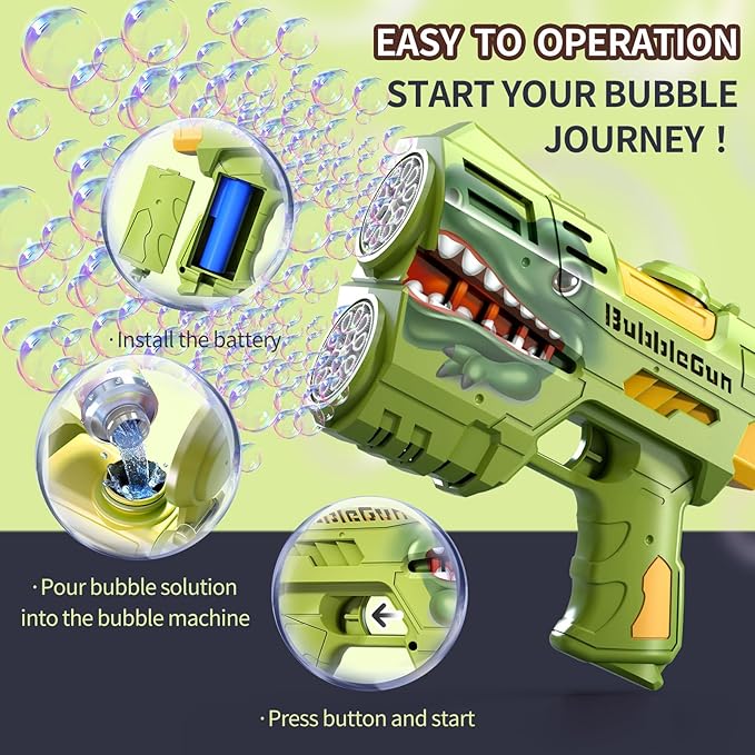 Rechargeable Green Dolphin Bubble Guns for Kids, LED Light Up Bubble Machine Blower with 2 Bottles Bubble Refill Solution for Kids, Bubble Makers Blaster for Toddlers, Summer Wedding Toys Gift