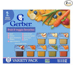 Gerber Purees 2nd Foods Veggie & Fruit Variety Pack, 8 Ounces, Box of 16 (Packaging May Vary)