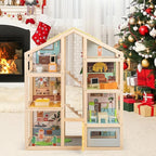 Costzon Wooden Dollhouse for Kids, Modern Family Pretend Playhouse w/Furniture Pieces & Figures, DIY Play House Toy w/Garage & Openable Door for Girls & Boys Ages 3+