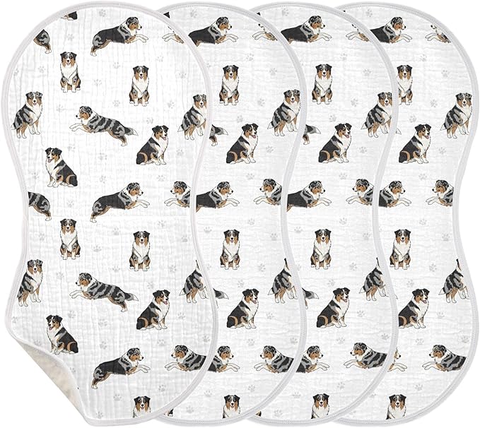 4 Pack Muslin Burp Cloths Bernedoodle Dogs Paw White Cotton Baby Burp Cloths Ultra Absorbent and Soft Thick Burping Cloth for Newborn Babies 22x11 Inch
