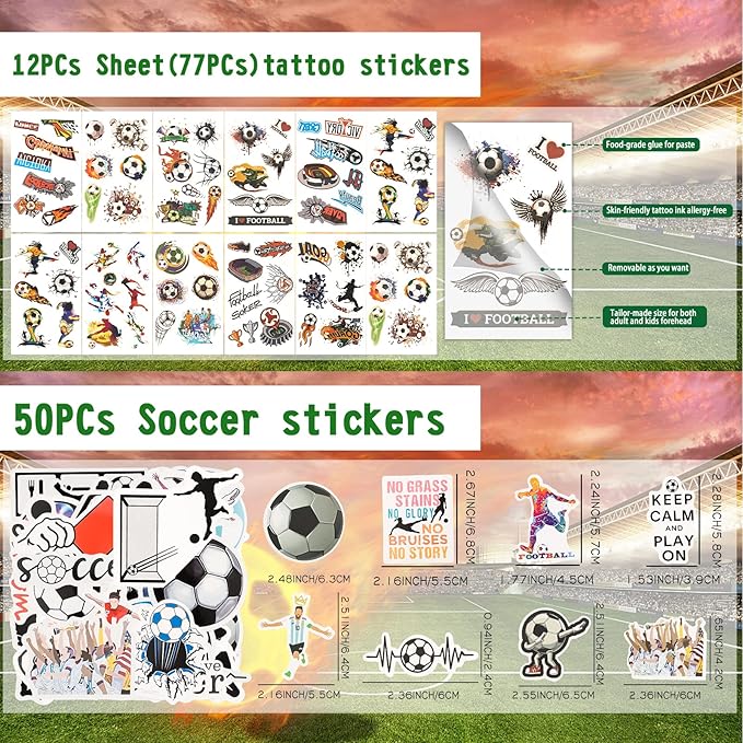 158Pcs Soccer Party Favors - Bags, Whistles, Balls, Slap Bracelets, Keychains, Stickers, Tattoos for Party Goodie Bags