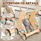 LOL-FUN Wooden Baby Walker with Detachable Busy Board, Push Walker for Baby with Adjustable Speed Wheels, Activity Learning Walker for Boys Girls 6-12 Months
