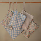 mushie Water Resistant Wet Bags | Large & Small Reusable Storage Bag for Baby Items and Travel | Zippered Pockets with Handle | Machine Washable, Set of 2 (Blue Check)