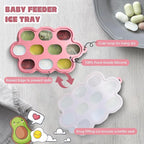 Baby Fruit Food Feeder & Breastmilk Popsicle Molds for Teething Relief, Baby Feeding Sets, 1 Freezer Tray with Lid & 1 Teether Toy & 1 Silicone Teething Pacifier Feeder, Extra Food Pouches (Pink)