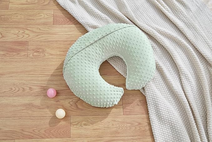 Nursing Pillow and Positioner Breastfeeding and Bottle Feeding, Propping Baby, Tummy Time, Sitting Support, with Removable Polyester Cover, dots Fabric, for Baby Boy Girl(Bay)