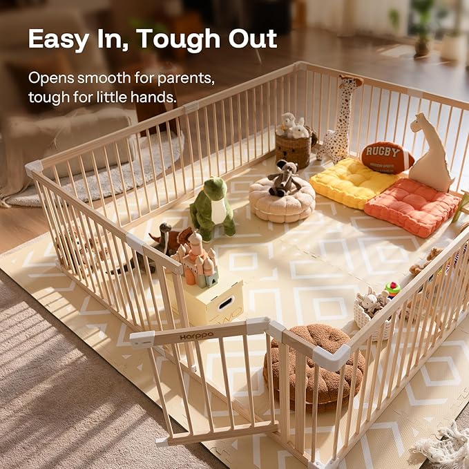 HARPPA Baby Gate Playpen Wooden Playpen for Babies and Toddlers Large Play Yards Baby Fence Play Area 71.5 x 79.5 x 24 inch
