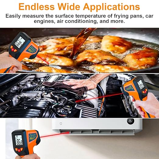 Upgrade 2023 Laser Infrared Thermometer Non-Contact Digital Temperature Gun, -58℉～1112℉(-50℃～600℃) IR Thermometer for Industrial, Kitchen Cooking, Automotive, HVAC (Not for Human Body Temp)