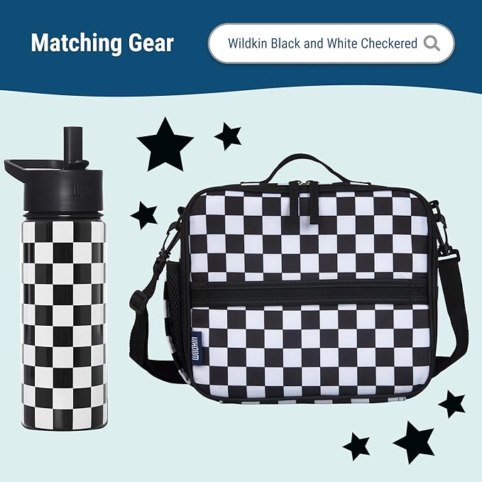 Wildkin ECO rPET 17-inch Large Backpack – Sustainable, Padded, Adjustable – Black and White Checkered