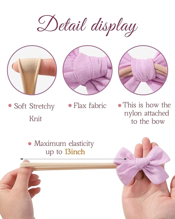 doboi 10PCS Baby Headbands Girls Hair Bows Nylon Linen Hairbands Handmade Hair Accessories for Newborn Infant Toddlers Little Girl and Kids