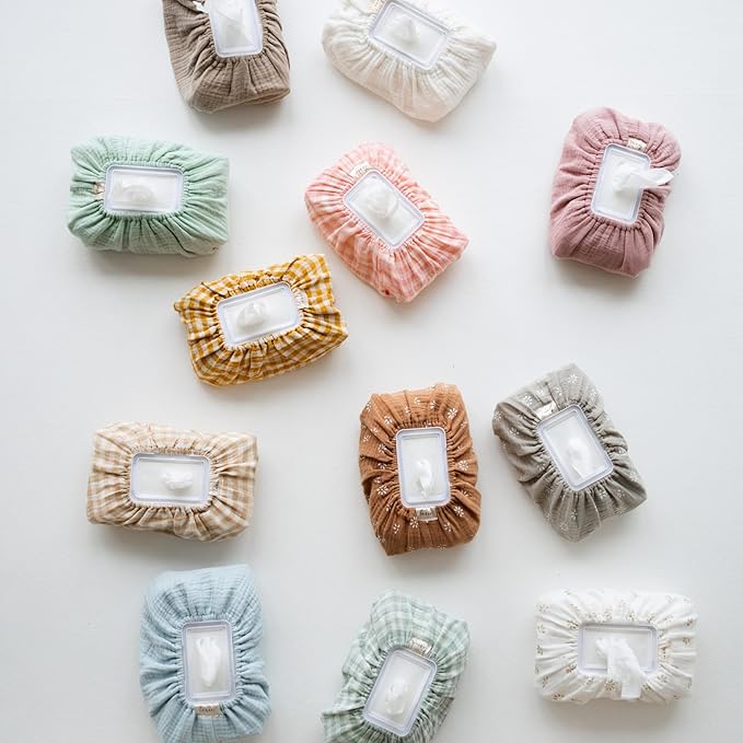 Baby Wipes Cover – Universal Size, One Size Fits All Wipes Packages | Muslin Cotton Tissue Cover for Nursery, Diaper Bag & Changing Table, Station | Gingham & Neutral Patterns (Blush)