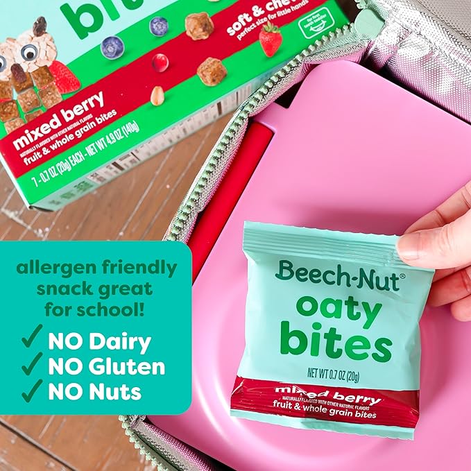 Beech-Nut Toddler Snacks, Oaty Bites with Fruit & Whole Grains, Mixed Berry Toddler Snack Bites for Toddlers 12 Months & Older, Pack of 6 Boxes (42 single-serve bags)
