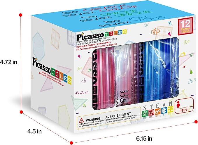 12 Piece Support Column Expansion Supporting Pack for Magnetic Race CarTrack Magnet Tile Building Block Construction Kit Education Toy Boys Girls STEM Puzzle Toy Kids Boy Girl Toddler 3+ PicassoTiles