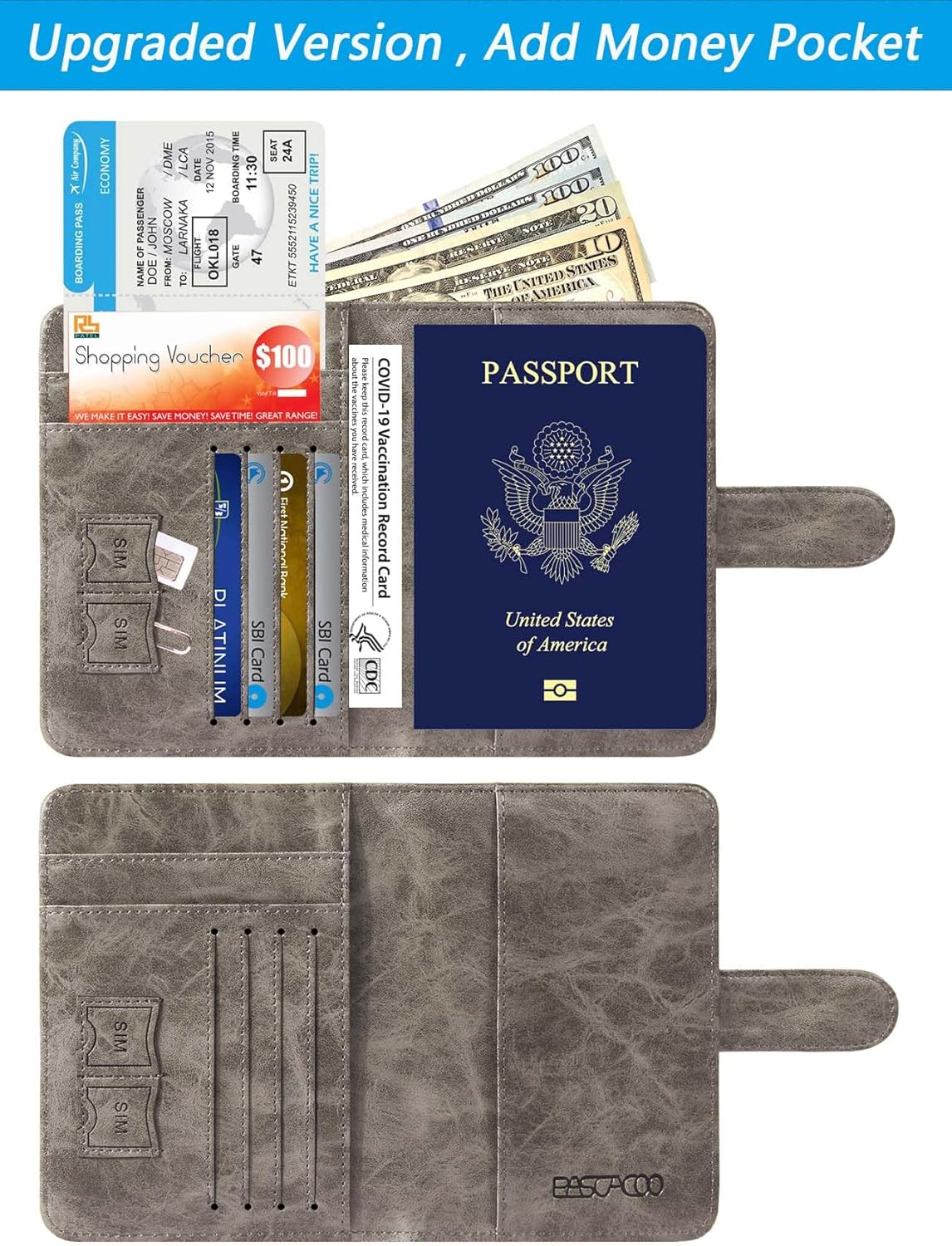 Passport Holder Cover Wallet RFID Blocking Leather Card Case Travel Accessories for Women Men (Grey)