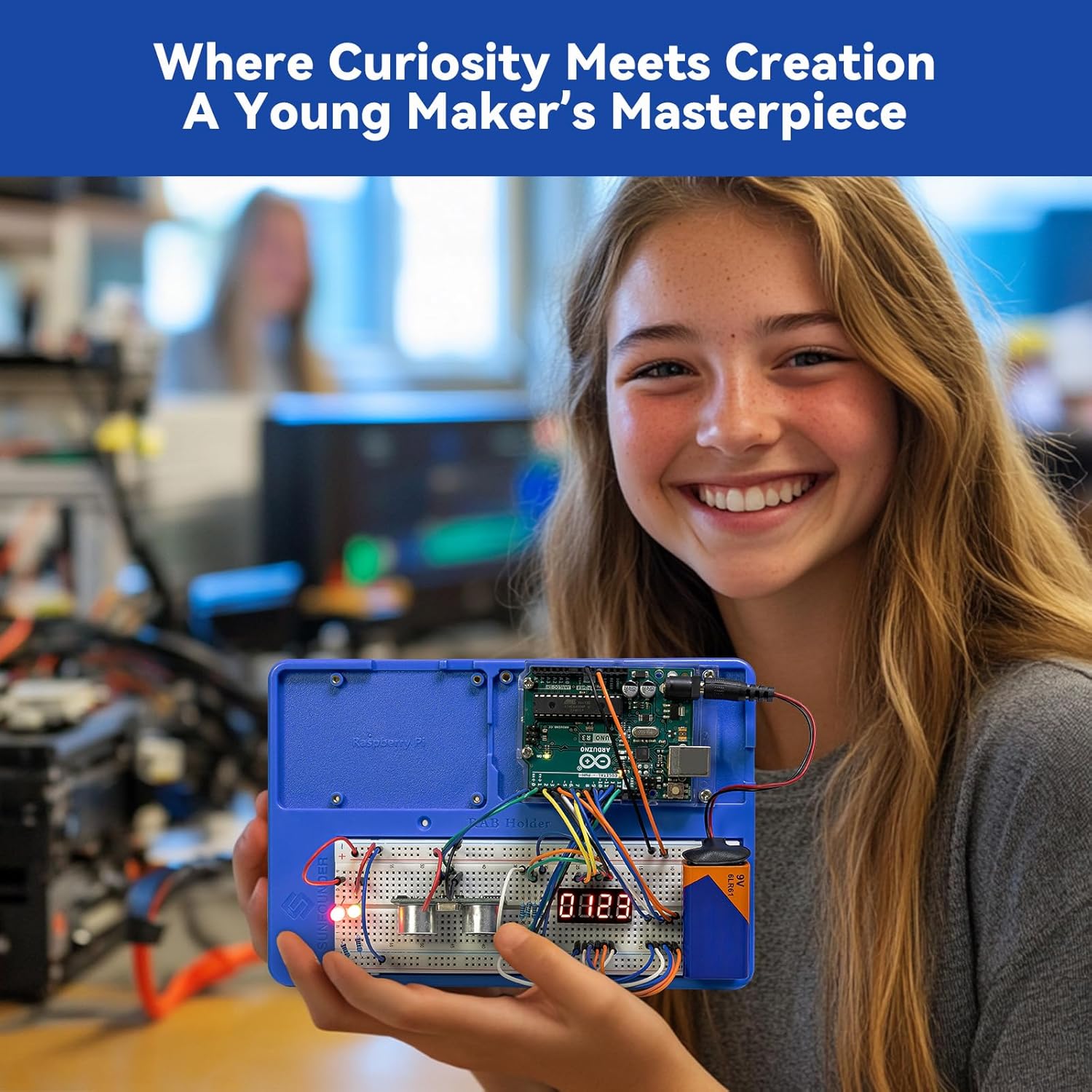 SunFounder Inventor Lab Starter Kit with Original Arduino Uno R3 REV3 Board Multimeter Basic to Advance 34 Projects RAB Breadboard Holder HCSR-04 Sensor 1602 LCD Servo Motor