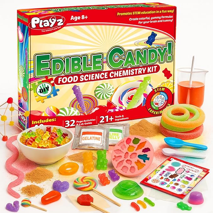 Playz Edible Candy Making Science Kit for Kids Ages 8-12 Years Old - Food Science Chemistry Kid Science Kit with 40 Experiments to Make Your Own Chocolates, Educational Science Kits for Boy & Girls