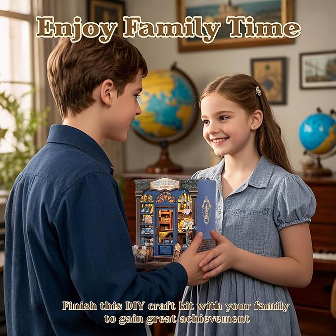 CUTEBEE Book Nook Kit - DIY Miniature House Dollhouse Kit for Adults and Teens, Booknook Tiny House Bookshelf Decor 3D Wooden Puzzle, Gifts for Family, Friends (Journey Trace Bookshop)