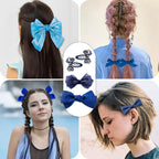 18pcs Blue Hair Bows for Girls,Toddlers,Teens,Women.Fully Lined Alligator Hair Clips,Cute Hair Ties,Non-slip Snap Hairpins,Handmade Hair Accessories Gift Set