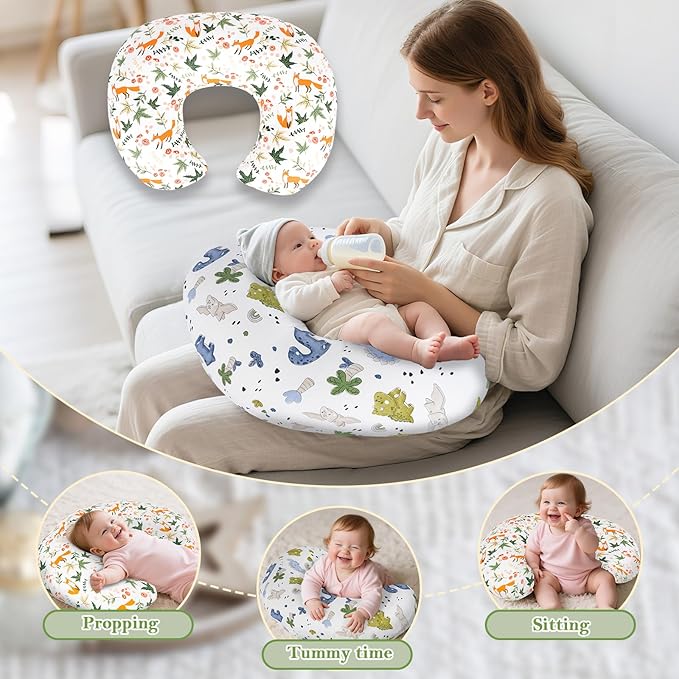 Nursing Pillow Covers 2 Pack – Soft Breathable Cotton, Fits Standard Breastfeeding Pillows, Washable & Hypoallergenic for Newborn Baby Girls & Boys,Cover Only