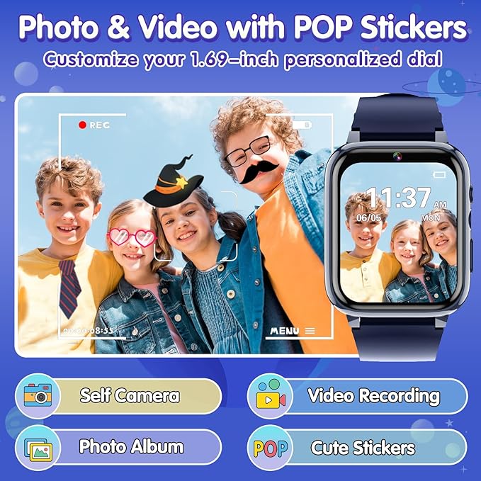 Upgrade Kids Smart Watch for Kids with 32 Puzzle Games HD Camera Video MP3 Player Audio Book Pedometer Flashlight 12/24 hr Kids Watches Gift for 4-12 Year Old Boys Toys for Kids