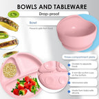 Bluet B- Silicone Baby Feeding Set With Pacifier - Led Weaning Supplies - Spoons, Suction Bowl, Plate - Utensils for First Foods - 11pcs - Pink