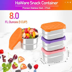 HaWare Stainless Steel Snack Containers for Toddlers and Kids, 8 oz Leak Proof Food Storage Containers with Silicone Lids, Stackable & Reusable Small Metal Lunch Box for Daycare and School- 3 Packs