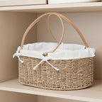 Handwoven Wicker Diaper Caddy Organizer, Multi - functional Baby Diaper Bag for Nursery & Home Storage, Detachable Lining, PU Handles, Baby Registry Must Haves (Seagrass)