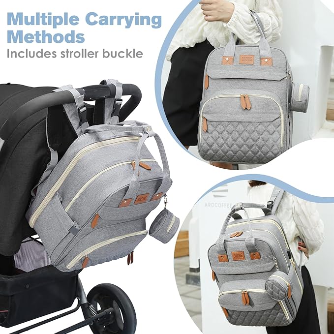 Diaper Bag Backpack, Large Diaper Bag with Changing Station, Baby Bag, New Mom Gifts, Lightweight Waterproof Unisex Diaper Bag with Insulated Pockets and USB Charging Port, Grey