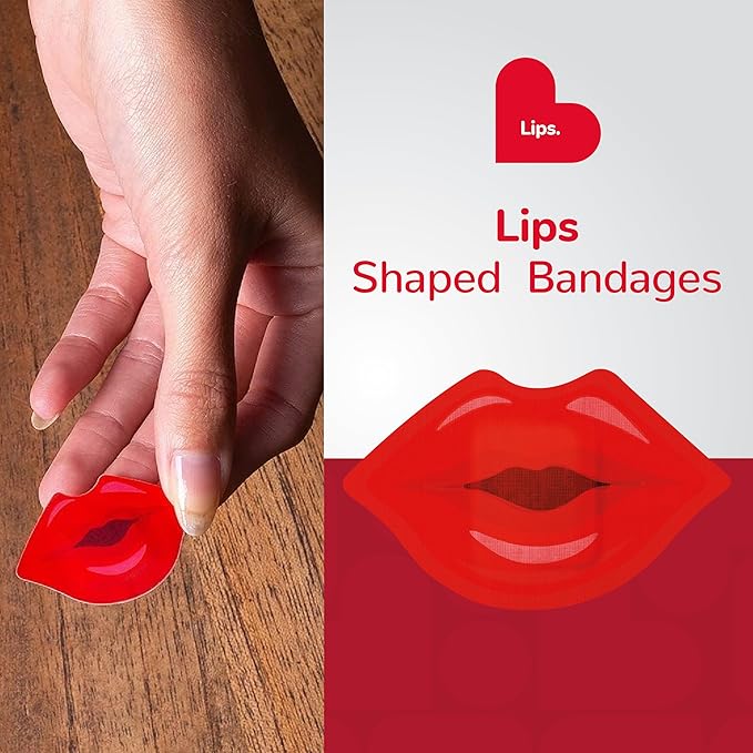 BioSwiss Bandages, Lips Shaped Self Adhesive Bandage, Latex Free Sterile Wound Care, Fun First Aid Kit Supplies for Kids, 24 Count