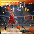 Kids Indoor Basketball Hoop with Scoreboard & Timer,Toddler Adjustable Height Basketball Goal Toy for Outdoor Backyard,Sports Game Play