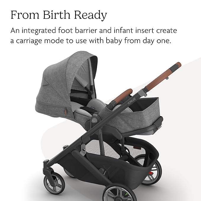 UPPAbaby Cruz V3 Stroller - from Birth + Car Seat Compatible - Full-Size, Reversible Seat - Infant Insert, Bug and Rain Shields Included - Greyson (Charcoal Mélange/Carbon Frame/Saddle Leather)