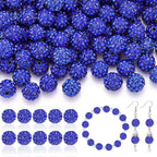 105pcs 10mm Rhinestone Beads for Jewelry Making, Dark Blue Shiny Round Disco Ball Beads Bulk, Sparkle Crystal Clay Christmas for Bracelet Baseball Necklace Earring Crafting and DIY