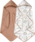 Yoofoss Hooded Baby Towels for Newborn 2 Pack 100% Muslin Organic Cotton Baby Bath Towel with Hood for Babies, Infant, Toddler and Kids, 32x32Inch, Soft and Absorbent Newborn Essential, Giraffe