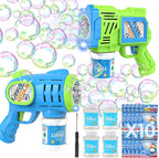 2 Pack Bubble Gun Machine for Kids, Automatic Light Up Bubble Blower with 4 Bottles 10 Bags Refill Solution Bubble Guns Blaster for Toddlers, Outdoor Toys Gifts Wedding Easter Party Favor