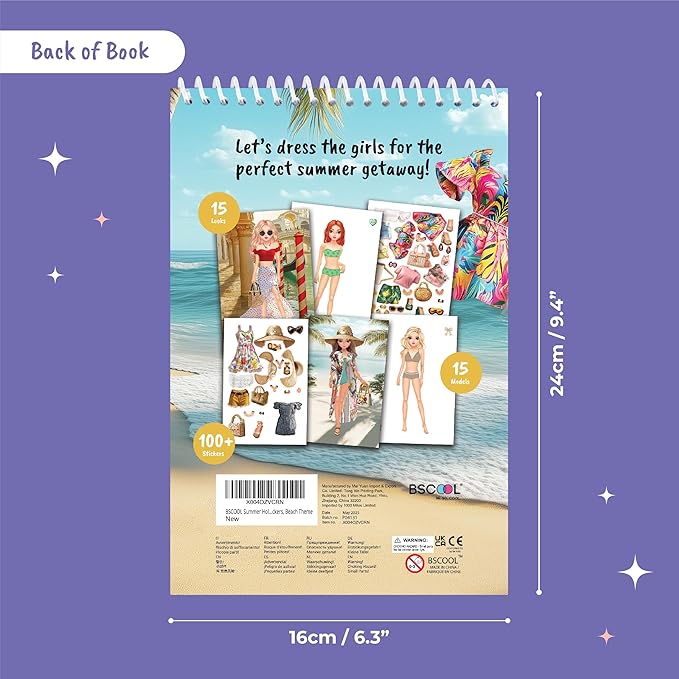 Sticker Dress Up Summer Holiday Theme - Sticker Activity Book for Kids. Learn Girls Fashion Design with Stickers and Guides for Kids 5 and Up. Dress Up Games