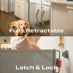 Cumbor 2-Pack Retractable Baby Gates for Stairs, 55" Wide Soft Mesh Pet Gate for Dogs with One Hand Opening, 34" Tall Toddler Gate with Top Lock for Bedroom, Doorways, Indoor/Outdoor, Gray