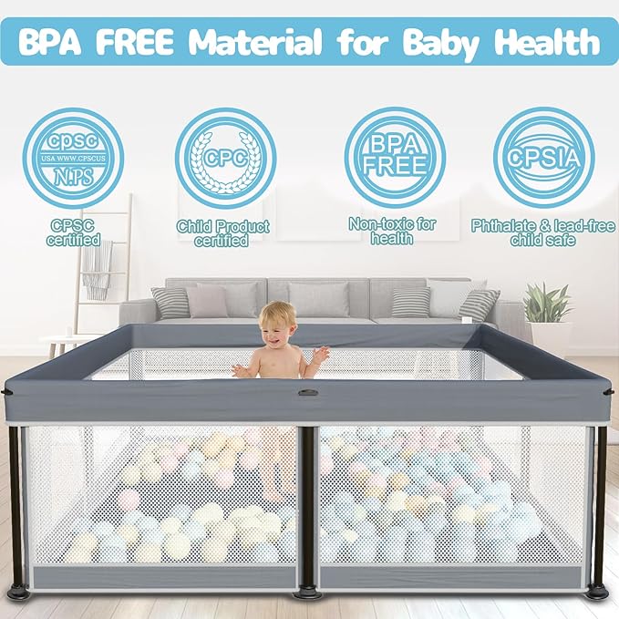 TOREVSIOR Foldable Baby Playpen with Mat, 50"×50" Collapsible Play Pen for Babies and Toddlers, Indoor & Outdoor Kids Safety Play Pen, Portable Play Yard, Foldable Baby Playpen with 50 Ocean Balls