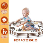 Toymany 24PCS Plastic Corral Fencing Playset Accessories for Farm Animals Figurines, Cake Toppers - Educational Gift for Kids and Toddlers