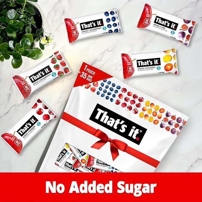 That's it. Mini Fruit Bars (Variety 35 Pack) No Sugar Added, Plant-Based, Vegan & Gluten Free, Breakfast Bar, Paleo, for Children & Adults, Non GMO, Fiber (7 Blueberry, 7 Cherry, 7 Fig, 7 Mango, 7 Strawberry)