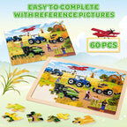Puzzles for Kids Ages 4-6, 6 Packs 60 Pcs Wooden Jigsaw Puzzles for Kids Ages 6-8, Preschool Educational Vehicle Toys Gifts for 3 4 5 6 7 8 Boys Girls