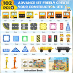 102 PCS Magnetic Tiles with 2 Cars & 2 Cranes Magnet Construction Building Kids Toys for Creative Play and STEM Learning Boys Toys & Gifts for 3-12