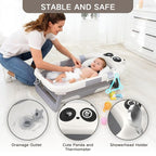 Collapsible Baby Bathtub for Newborn to Toddler (0-24 Months), Portable Baby Bath Tub for Travel, Newborn Bathtub with Soft and Supportive Cushion (Panda-Gray)