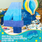 Sratte Number 1 2 3 4 5 6 7 8 9 Piñata with Stick Blindfold Confetti, Gradient Blue Piñata for Kids Boys Girls Birthday Party Anniversary Decorations Supplies(Number 4)