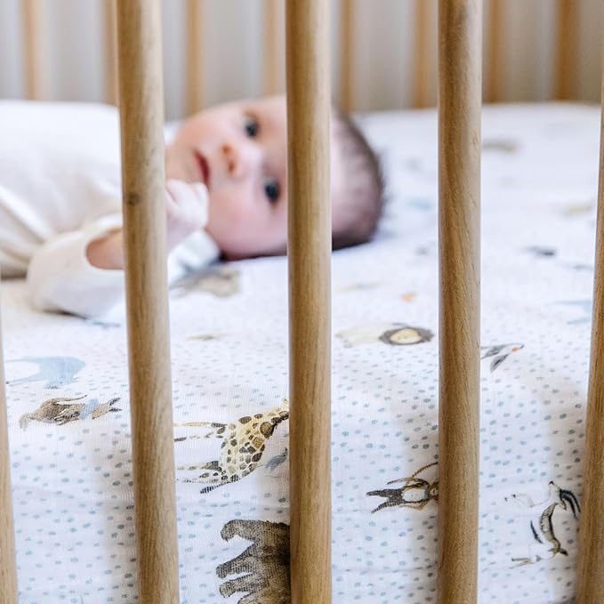 Little Unicorn Premium Crib Sheet | Breathable & Super-Soft Muslin Fabric (Party Animals)