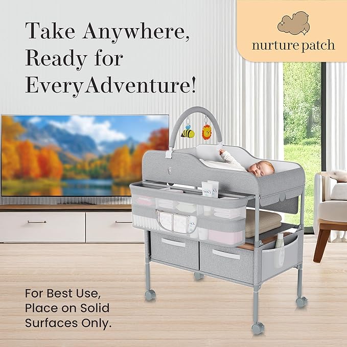 Portable Changing Table for Baby - Foldable Changing Table, Baby Diaper Changing Station with Baby Changing Station Toy Holder, Diaper Changing Table Bag - Portable Baby Changing Table with Wheels
