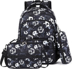 mygreen 3PCS Kids Backpack Set - Waterproof Bookbag with Lunch Box for Boys Ages 3-12, Adorable Cartoon Prints for School & Outdoor Use Black Soccer