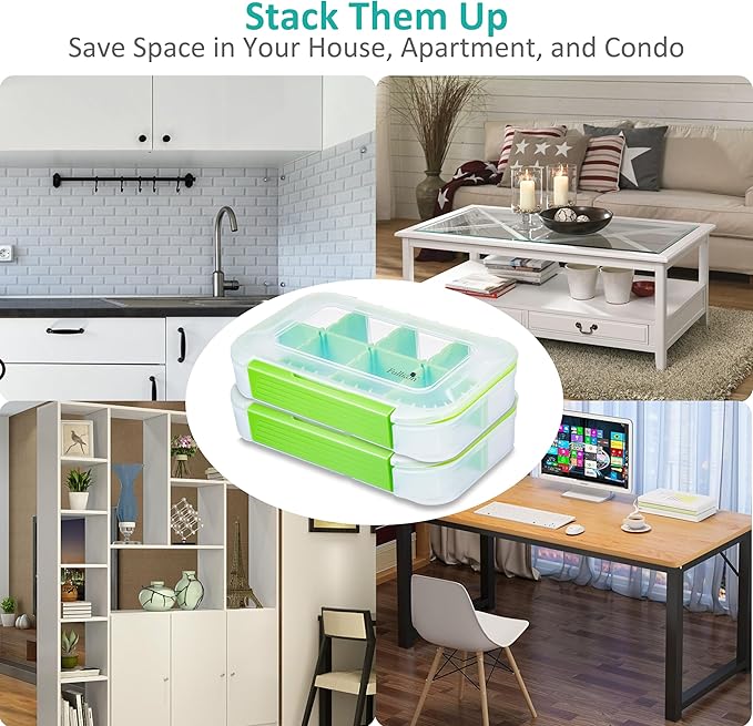 Fullicon Large Pill Organizer with 8 Compartments, Moisture Proof Travel Pill Box with Removable Divider, Daily Pill Container with Lables, Pill Case for Vitamin, Fish Oil, Supplement (Clear Green)