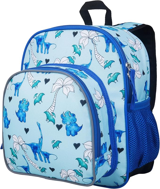 Wildkin JumpOff Jo 12-inch Kids Backpack – Lightweight, Durable Toddler Bag - Blue Dino